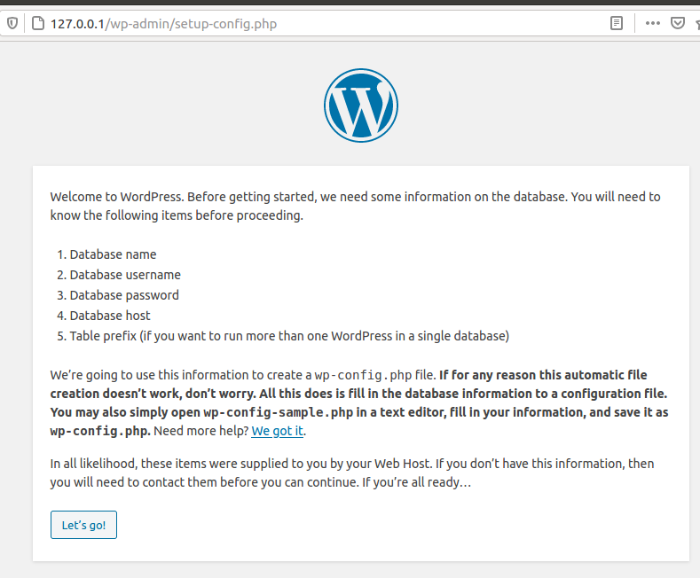 Wordpress Configuration Page